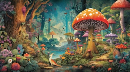 Obraz na płótnie Canvas Depict a whimsical forest filled with enchanted trees, talking animals, and hidden magical beings