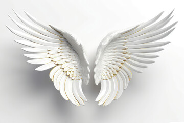 3D Cartoon Angel Wings On White Background. Generative AI