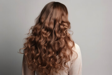 Fototapeta premium Long Brown Curly Hair , Rear View On White Background. Generative AI