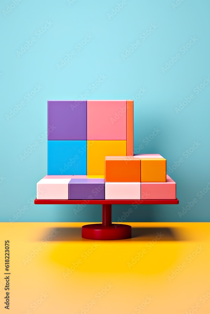 Poster a table with a bunch of colorful blocks on it. generative ai.