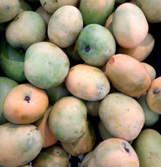 Pack of fresh ripe mangoes at market