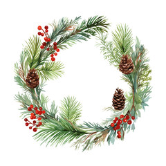 Round Christmas wreath vector watercolor style. Vector illustration