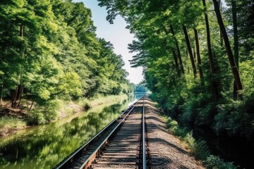 Fototapeta premium along a railroad on an summer afternoon AI Generated
