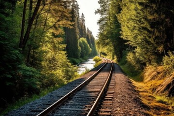Obraz premium along a railroad on an summer afternoon AI Generated