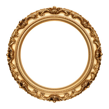 Antique circle frame gold isolated, Generative AI