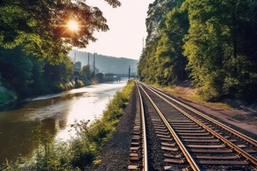 Fototapeta na wymiar along a railroad on an summer afternoon AI Generated