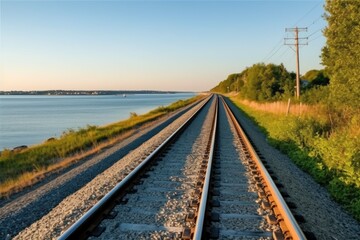 Fototapeta na wymiar along a railroad on an summer morning AI Generated