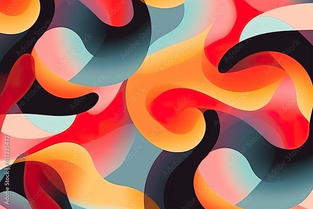Poster a very colorful abstract background with a lot of curves. generative ai.
