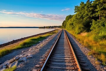 Fototapeta na wymiar along a railroad on an summer morning AI Generated