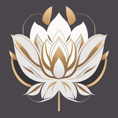 Lotus flower. Vector illustration. White lotus on black background.