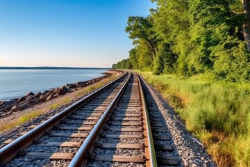 Fototapeta premium along a railroad on an summer morning AI Generated
