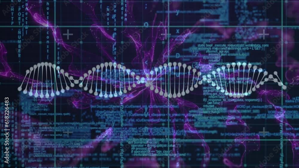 Poster animation of data processing over dna strand spinning