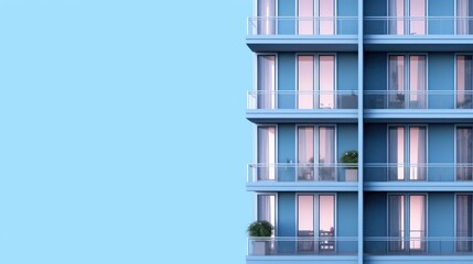 Fototapeta na wymiar Side view of condominium room close up with blue background.Concept for real estate property and condo.3d rendering
