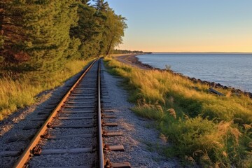 Obraz premium along a railroad on an summer morning AI Generated