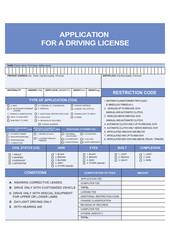 Driver's license application form with empty fields