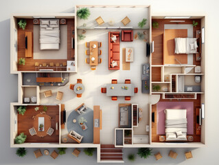 Floor Plan top view Apartment Interior, Mockups Design 3D, High-quality Mockups, Generative Ai