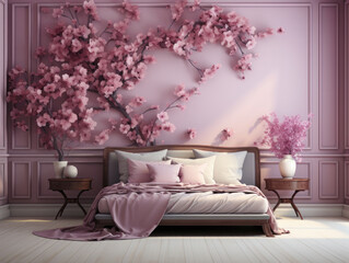 Luxury Feminine bedroom interior background wall mock, Mockups Design 3D, High-quality Mockups, Generative Ai