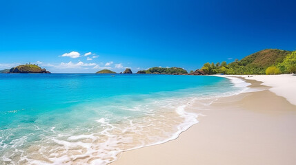 Fototapeta na wymiar Beautiful sea beach with white sandy beach.Generative Ai.