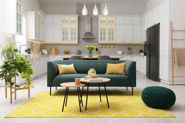 Spring interior. Stylish room with comfortable furniture