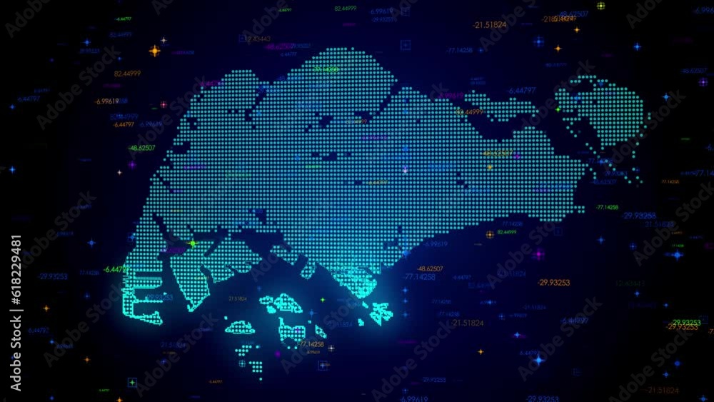 Poster futuristic motion view blue colorful shiny digital technology hud dots mosaic grid singapore map lig