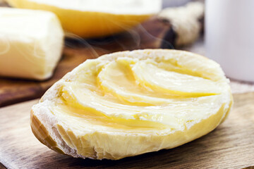French bread, Brazilian bread served hot, with butter and coffee. Afternoon snack