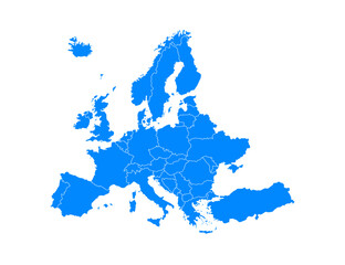 Fototapeta premium Blue Europe map on a white background in flat style. Vector illustration