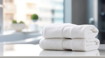 Fototapeta na wymiar Modern white towels in the bathroom.Generative Ai.