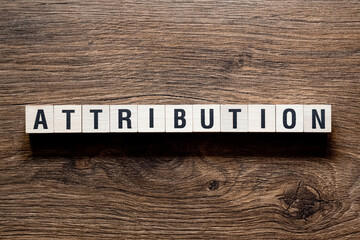 Attribution - word concept on building blocks, text