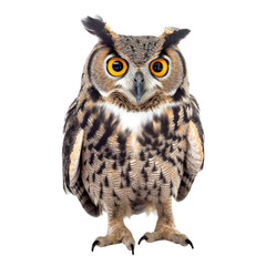 great horned owl isolated on transparent background cutout