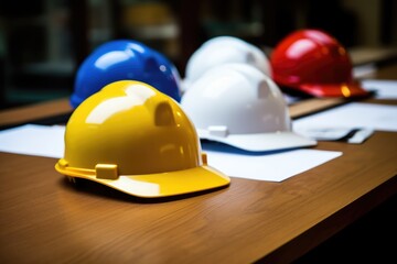 Yellow white red and blue safety helmet AI Generated