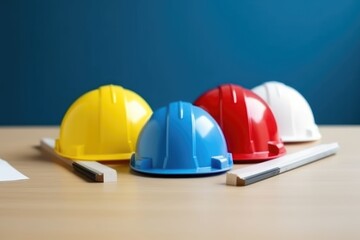  Yellow white red and blue safety helmet AI Generated