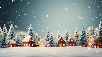 Rolgordijnen Snowman in a winter Christmas scene with snow, pine trees and warm light © twilight mist