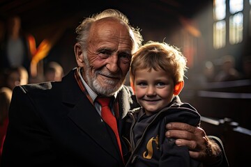 Obraz premium The grandpa's face beams with pride, his chest swelling with a sense of accomplishment