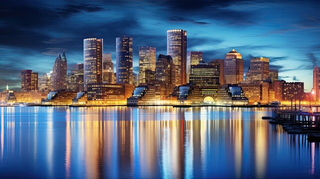 Boston City Skyline with Downtown Financial District, Bank and Business Building. Economic and Finance Growth of the City. Generative AI