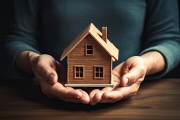 Building Stronger Families through Affordable Housing: Concept of Hands Holding Paper House for Family, Homeless Shelters, Mortgage Crisis and Energy Crisis. Generative AI