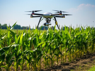 Farmers use drones to monitor the quality of green corn.Generative Ai.