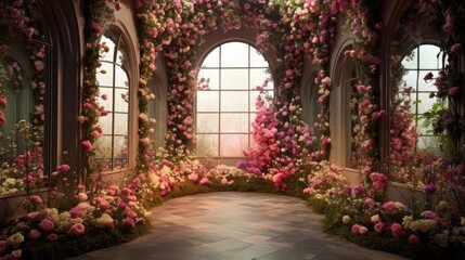 Fototapeta na wymiar Elegant Floral Interior Room Wall Backdrop