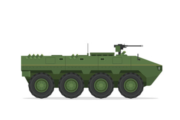 Armored personnel carrier. Vector element flat style illustration. Side view. Isolated APC on white. Military Vehicle