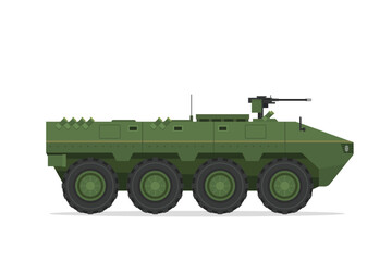 Fototapeta premium Armored personnel carrier. Vector element flat style illustration. Side view. Isolated APC on white. Military Vehicle