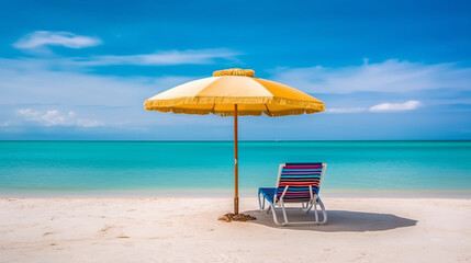 Landscape beach chairs and umbrella on stunning tropical beach.Generative Ai.