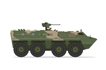 Armored personnel carrier. Vector element flat style illustration. Side view. Isolated APC on white. Military Vehicle