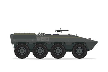 Armored personnel carrier. Vector element flat style illustration. Side view. Isolated APC on white. Military Vehicle