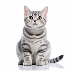 American Shorthair cat on white background.Generative Ai.