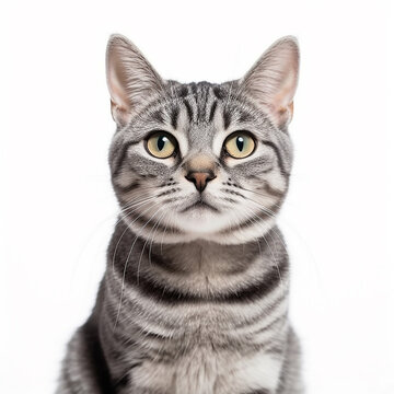 American Shorthair cat on white background.Generative Ai.