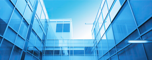 Obraz premium Panoramic skyline and buildings with many glass windows, generative ai