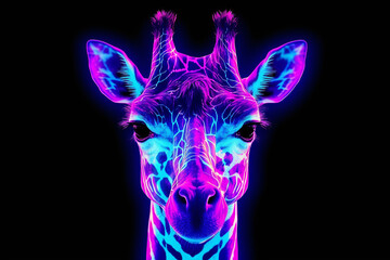 Giraffe colorful neon light.Generative Ai.