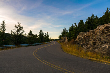 Sunset road in mountains