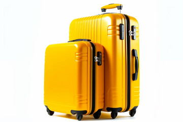 Modern suitcases on color background.Generative Ai.