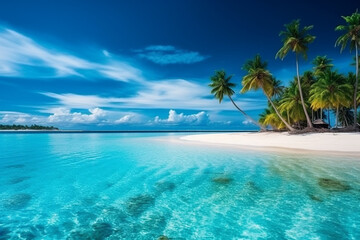 Fototapeta na wymiar Beautiful paradise tropical island with blue sky landscape.Generative Ai.