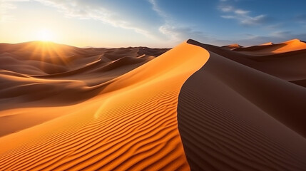 Beautiful Sand dunes in the Sahara Desert .Generative Ai.